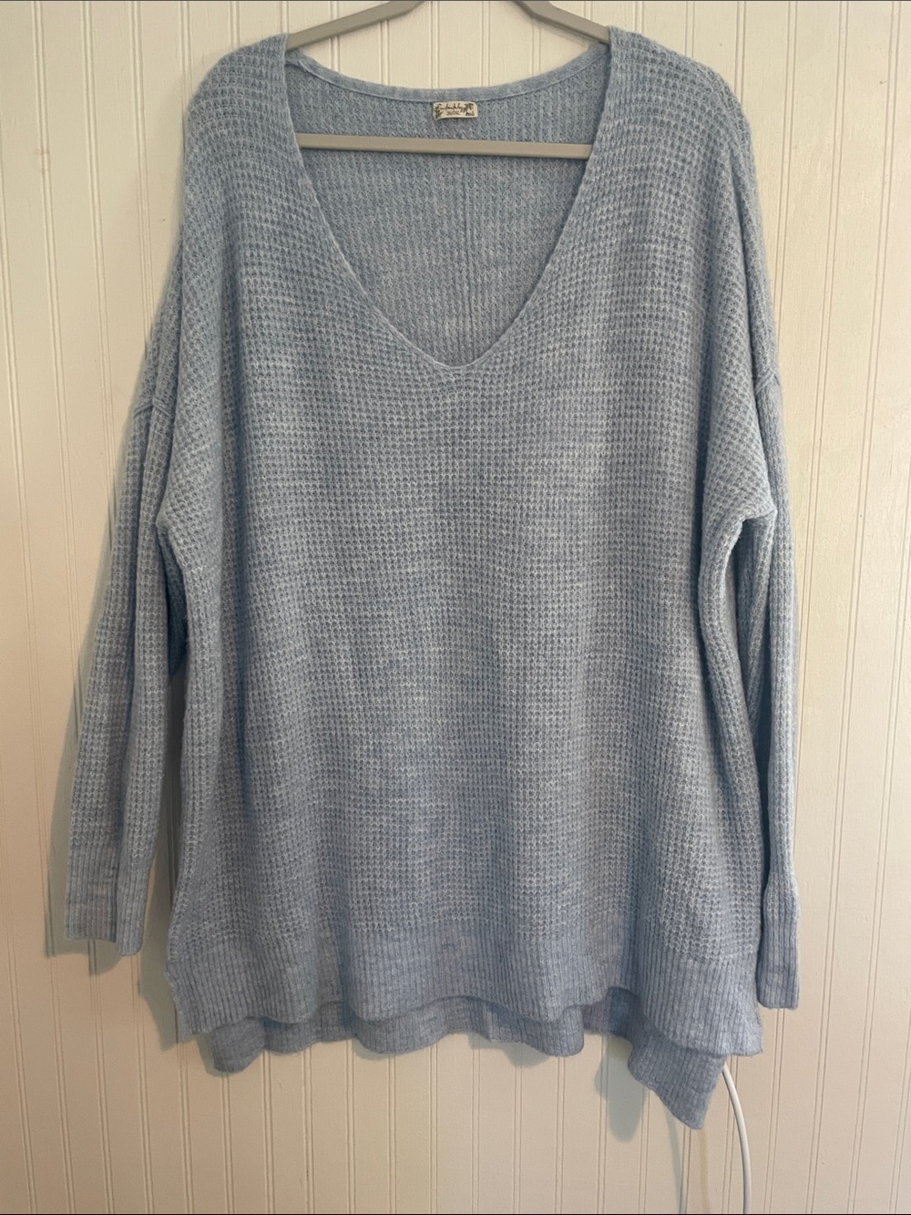 Free People Baby Blue. V neck. Waffle weave Sweater. Women’s one size fits all